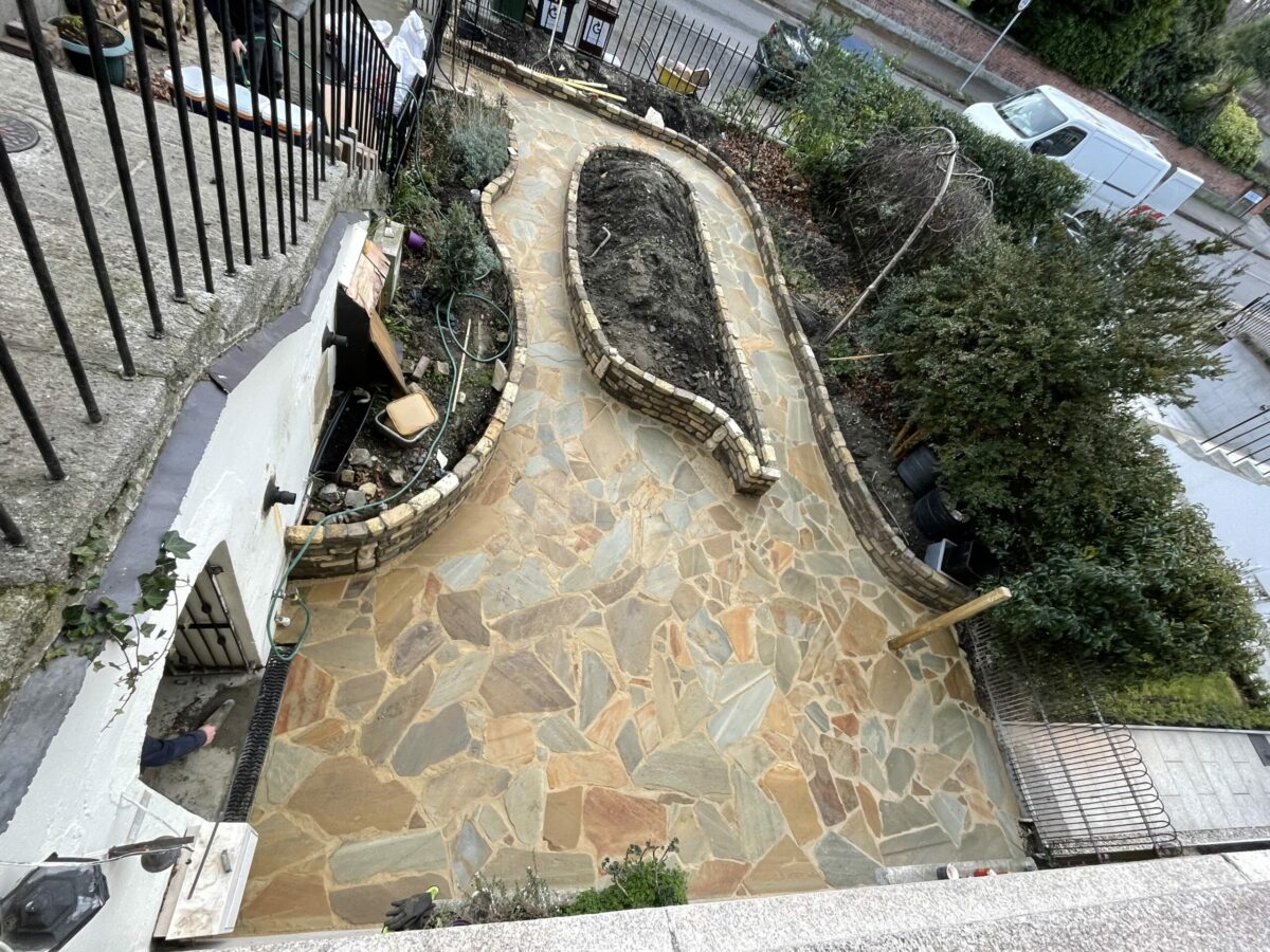 New Patio with Crazy Paving and Flowerbeds in Rathfarnham