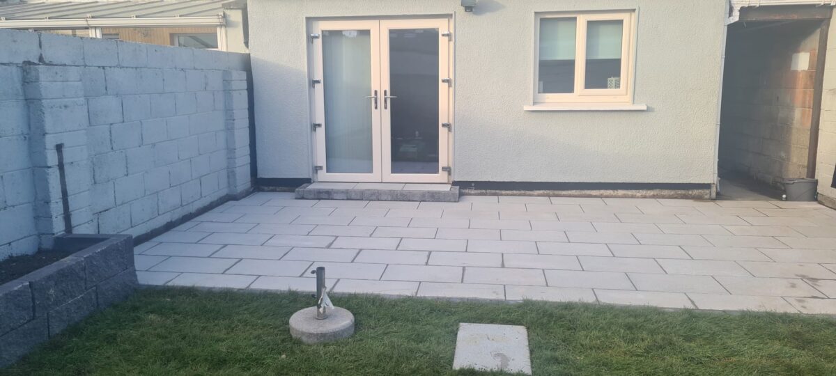Patio with Newgrange Flagstones and New Lawn in Donaghmede, Co. Dublin