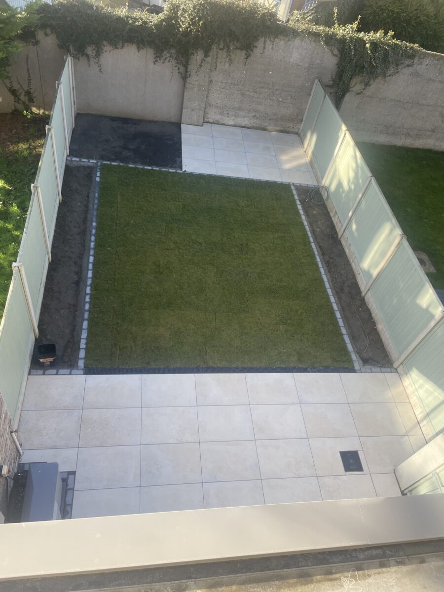 Porcelain Tiled Patio with Roll-on Turf in Drumcondra, Dublin